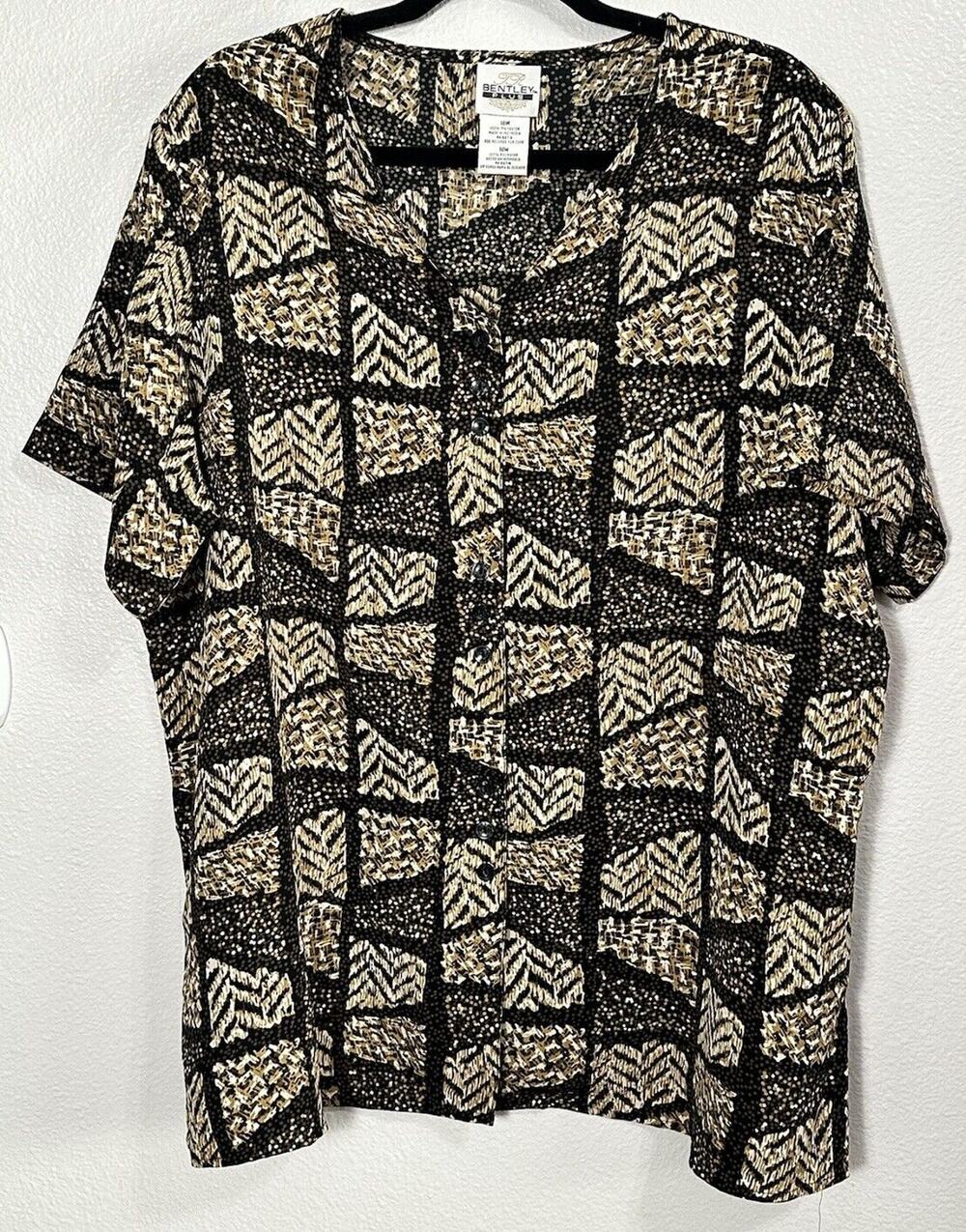 TR Bentley Plus Women’s Brown Black Beige Short Sleeve Button Up Top Size 18W